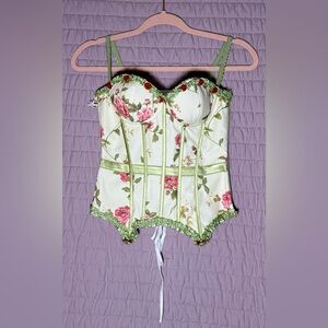 Floral Corset Top - Green and Pink